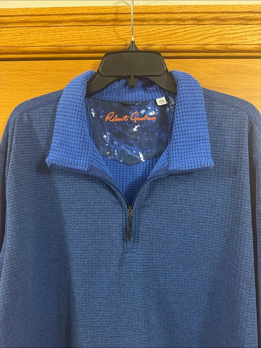ROBERT GRAHAM Men’s Textured Waffle Knit Quarter Zip Skull Rose Pullover Sz 2XL